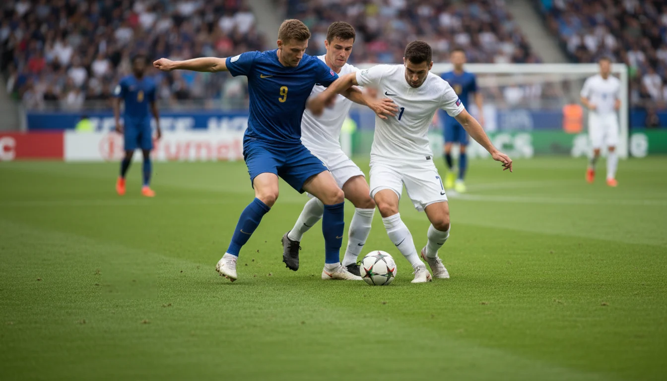 Partita di calcio su campo verde con giocatori in azione
